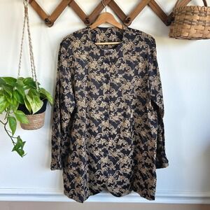Over the Rainbow Vintage Tapestry Floral Damask Button Down Jacket Black Gold M